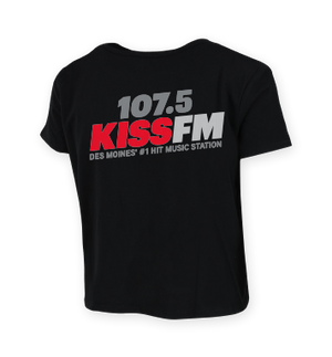 107.5 KISS FM Karen Twist Crop Top Tee Black